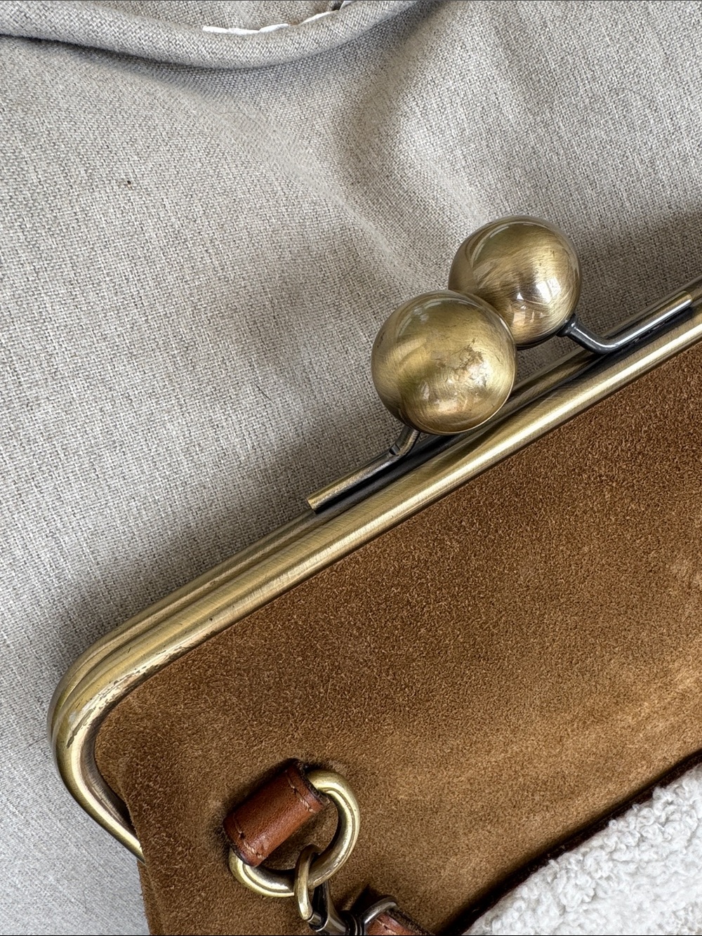 Patricia Nash Brown Suede and Cream Shearling Kiss-Lock Crossbody - Picture 3 of 4